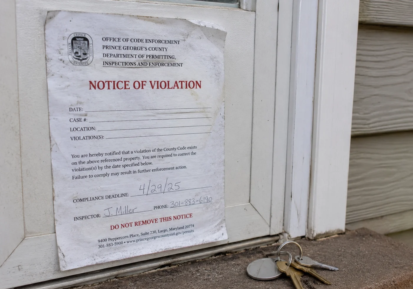 Condemned home county notice Maryland unsafe for human habitation