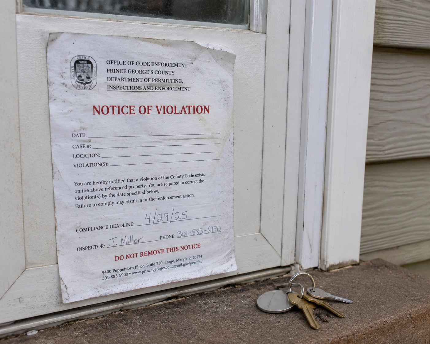 Condemned home county notice Maryland unsafe for human habitation