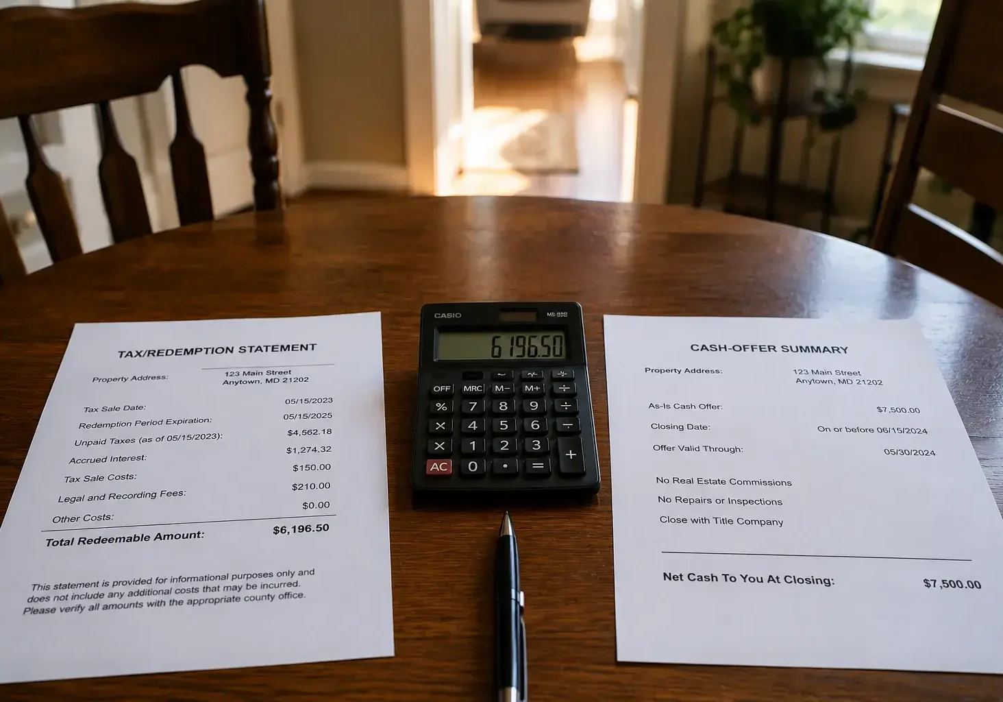 Redeem versus sell comparison after a Maryland tax sale — cash offer ACE Homebuyers